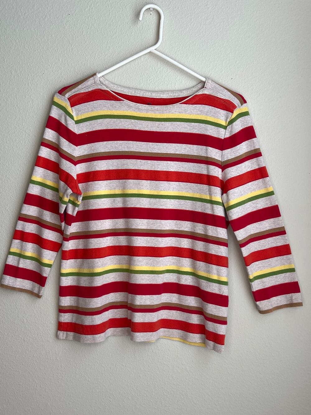 Talbots Striped Boatneck Top — Women’s Size XL Red Multicolor 3/4 Sleeve Tee